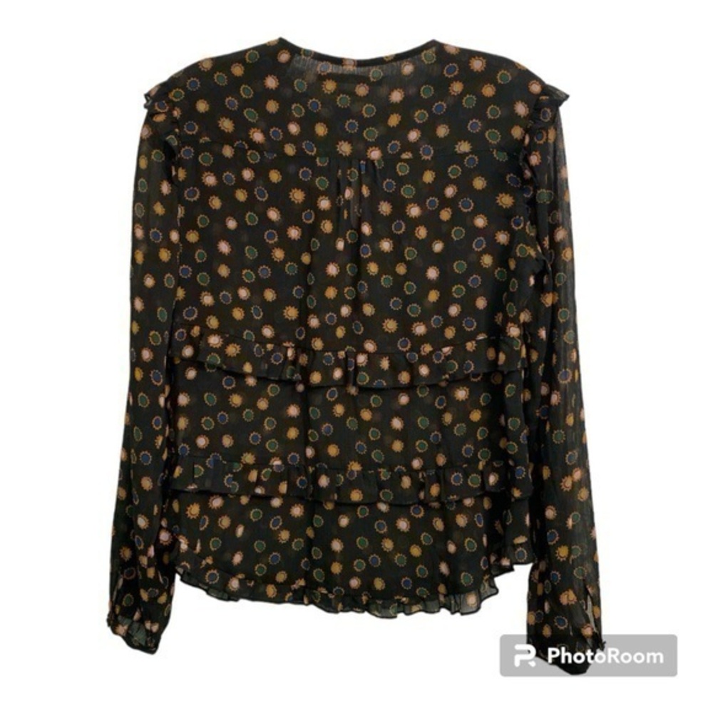 SCOTCH AND SODA SOUVENIR Sunburst Ruffle blouse 
Print Sheer Sz XS.